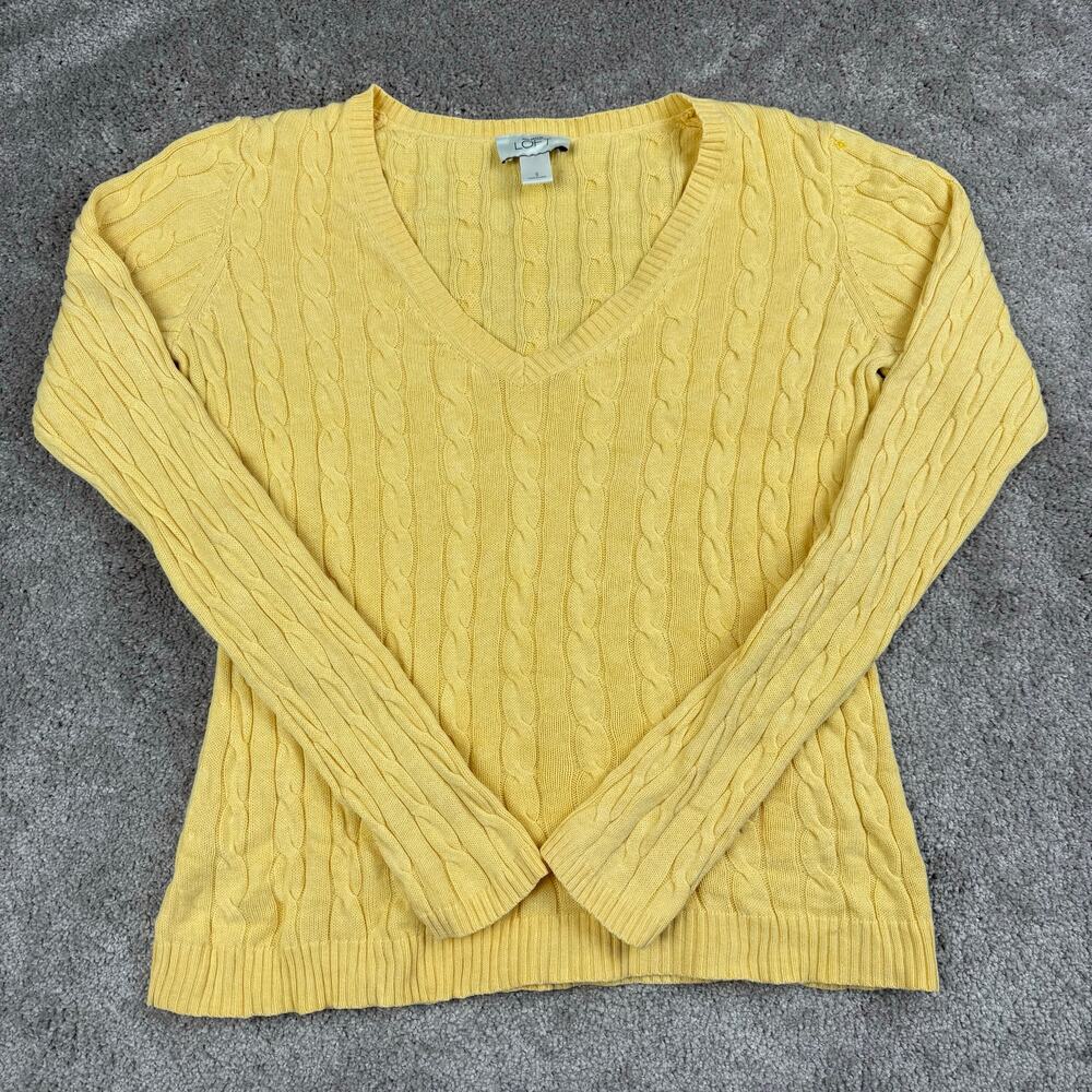 Ann Taylor LOFT Yellow Cable Knit V-Neck Pullover Sweater Size S Spring Dopamine